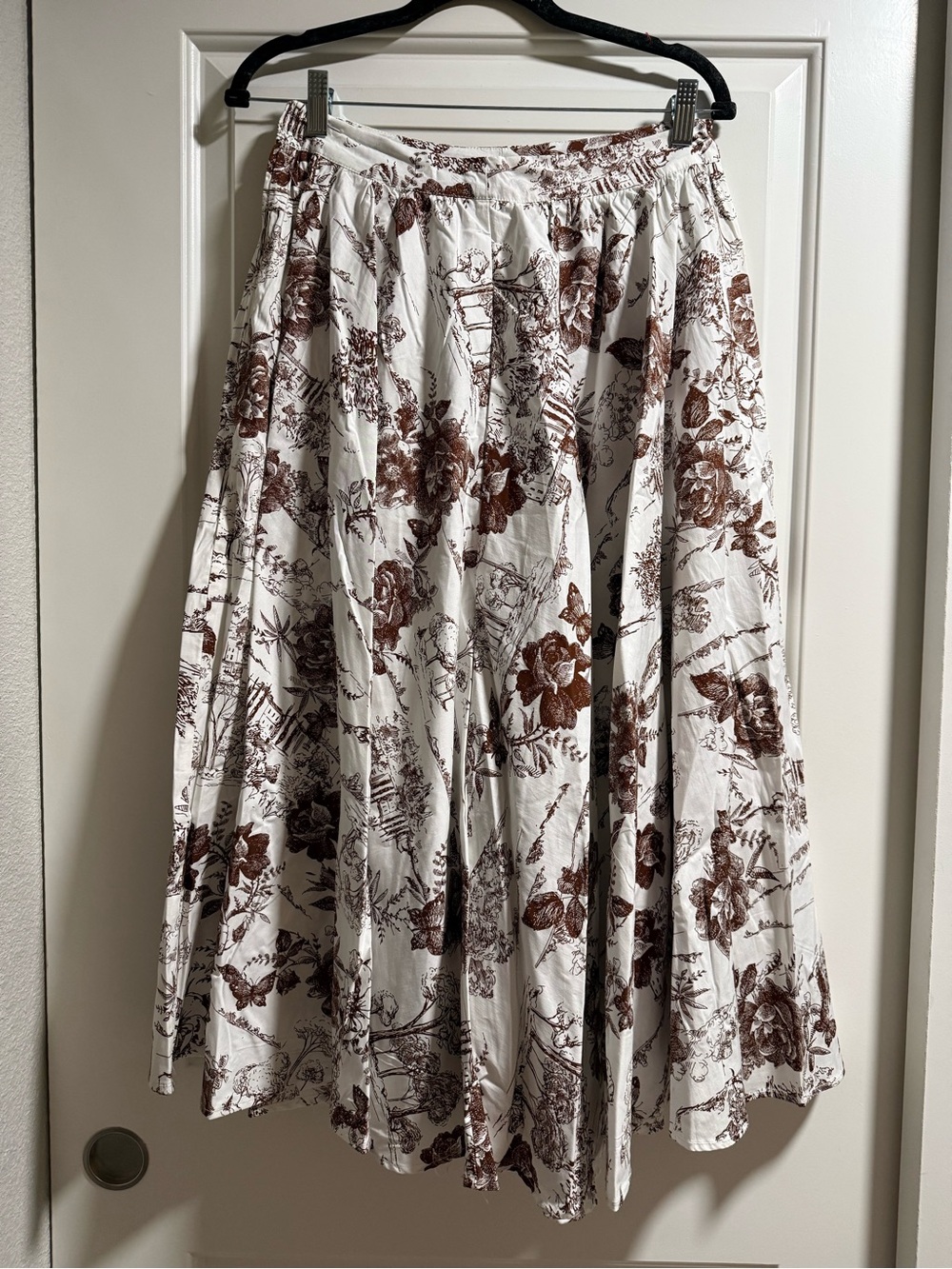 Altar'd State White Floral Tiered Skirt with Brown Print